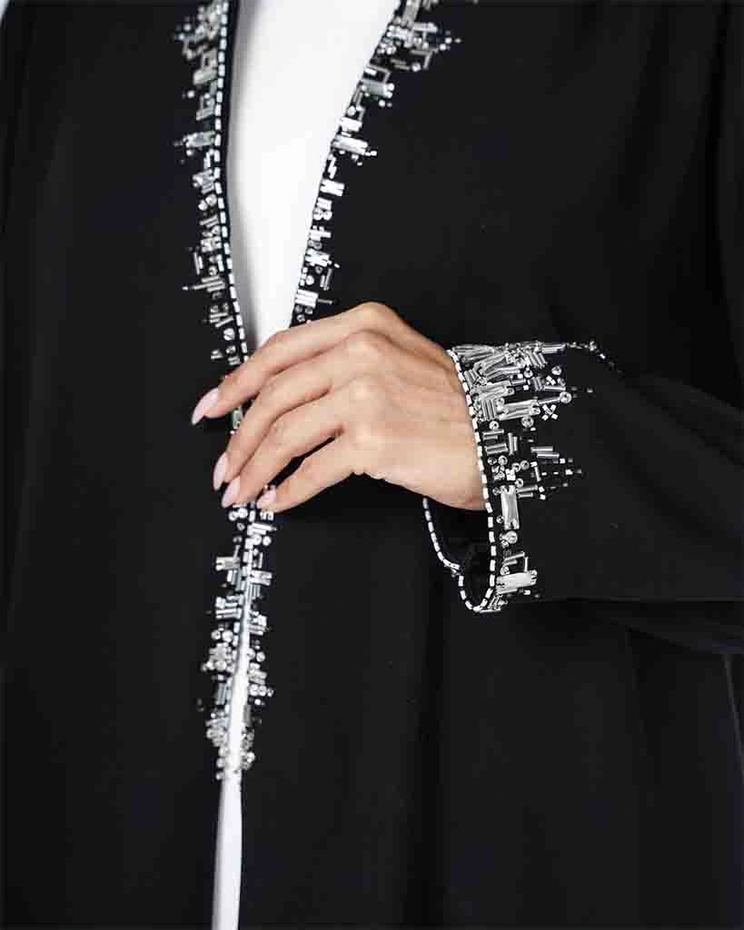 Silver Embroidered Black Abaya Dar Al Mutahajiba