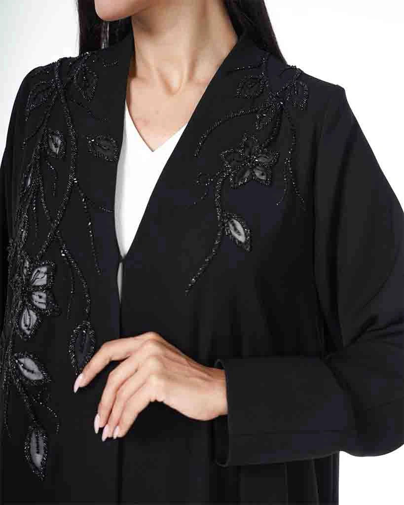 Black Floral Embroidered Abaya Dar Al Mutahajiba