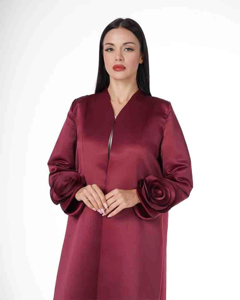 Burgundy Floral Sleeve Abaya Dar Al Mutahajiba