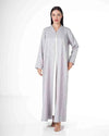 Elegant Silver Open Front Abaya Dar Al Mutahajiba