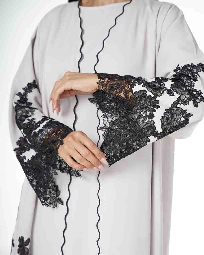 Ivory Black Lace Abaya Dar Al Mutahajiba