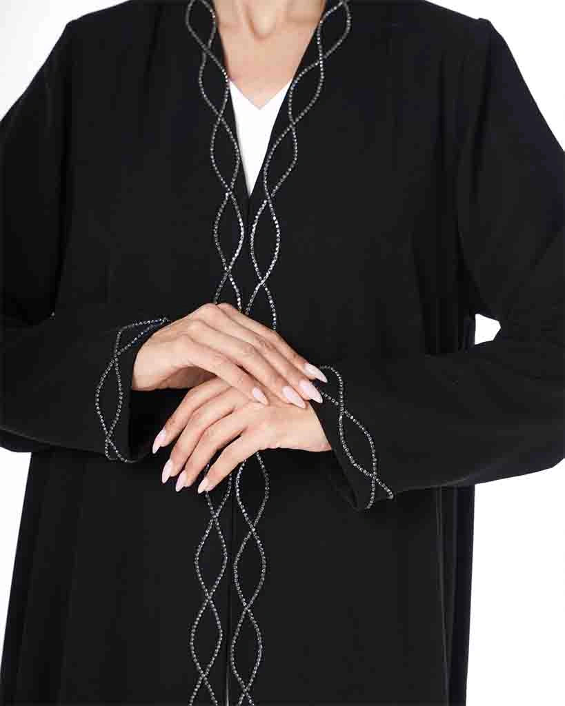 Black Designer Abaya With Embroidery Dar Al Mutahajiba
