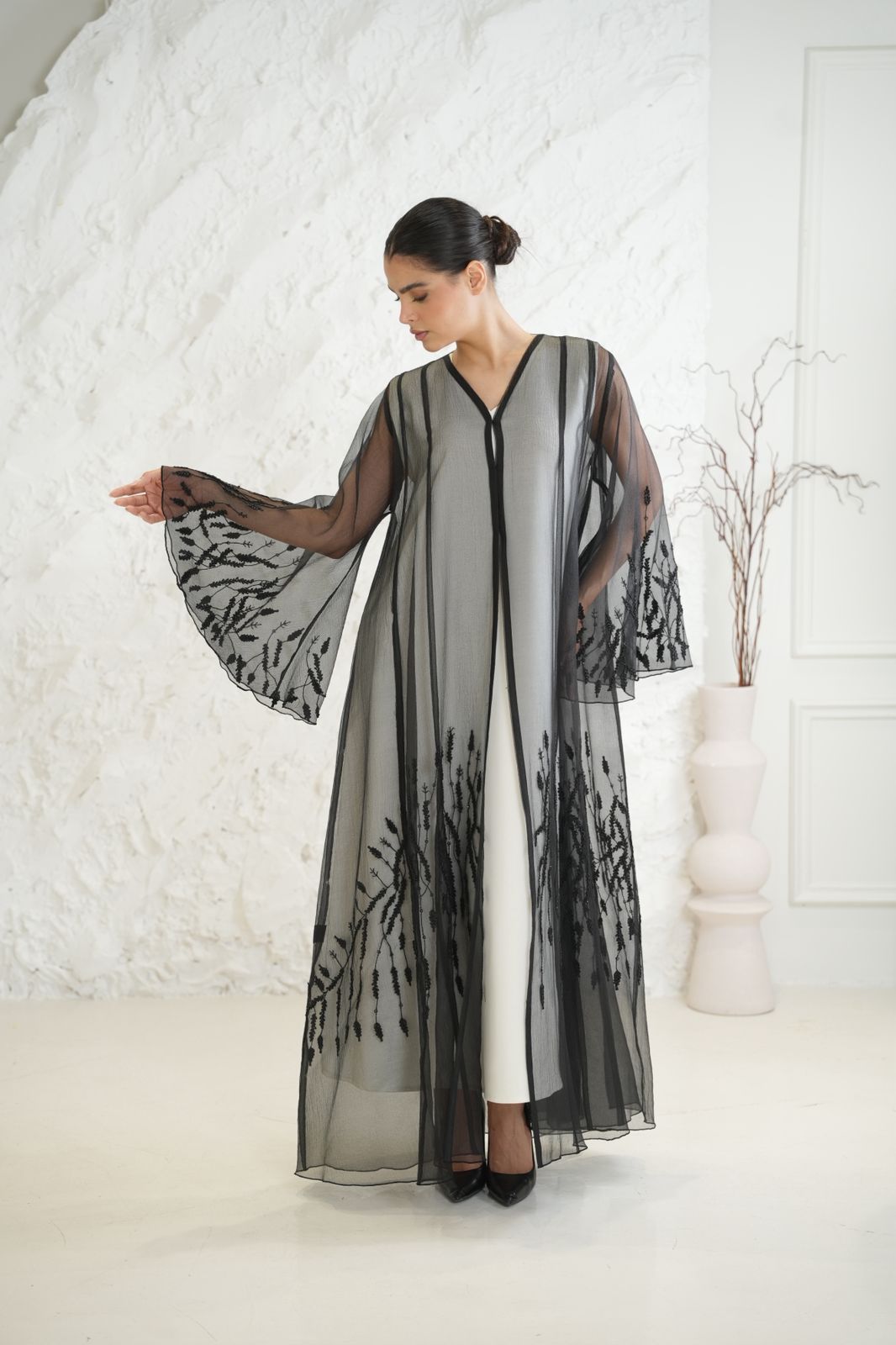 Black Abaya Organza Dar Al Mutahajiba