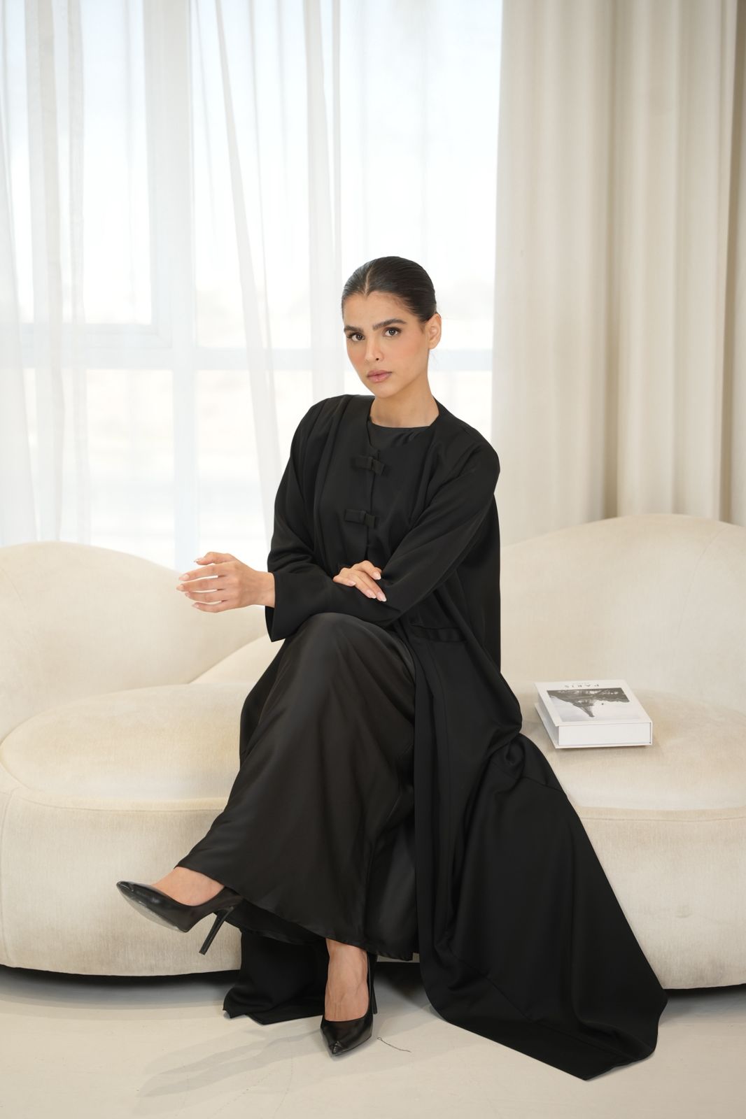 Black Abaya with Refined Front Details Dar Al Mutahajiba