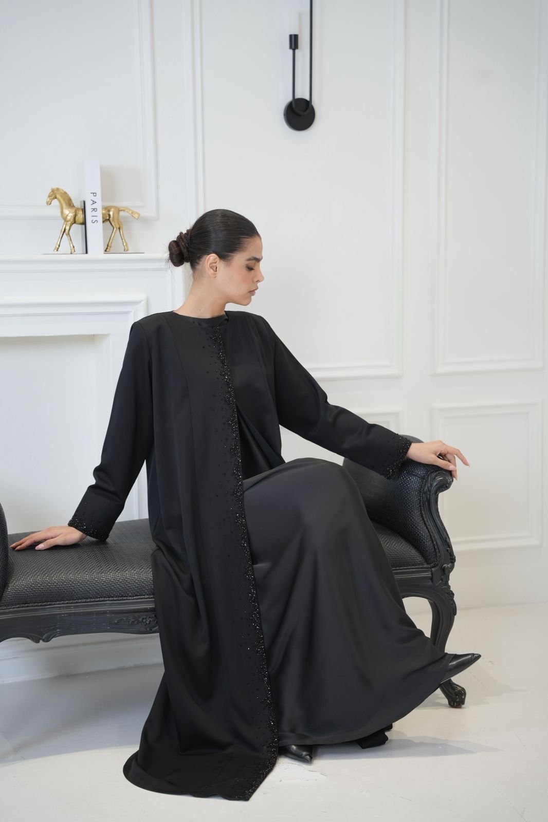 Black Flowing Crystal Abaya Dar Al Mutahajiba