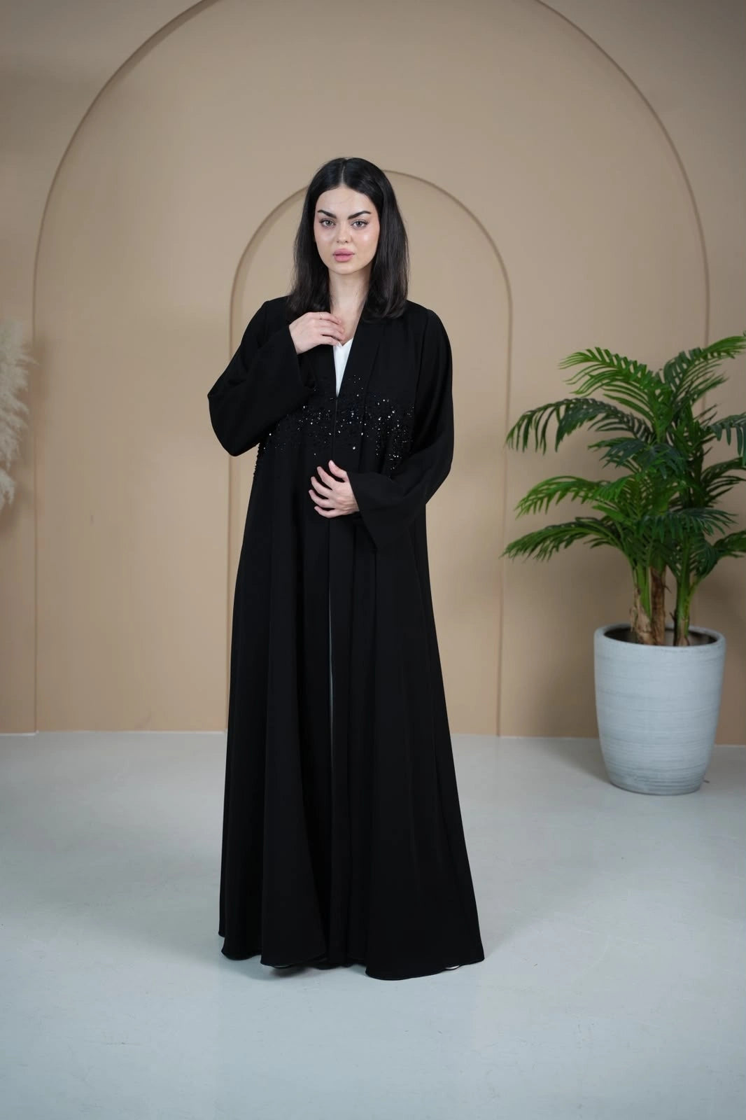 Crepe Double Flare Embellished Abaya Dar Al Mutahajiba