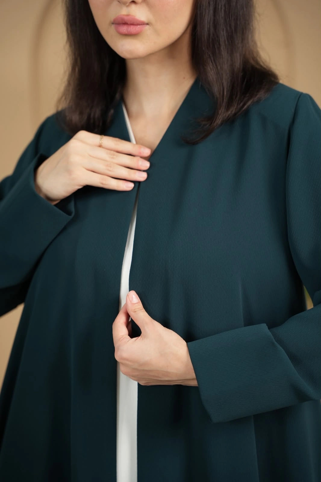 Double Flare Crepe Abaya Navy Green Dar Al Mutahajiba