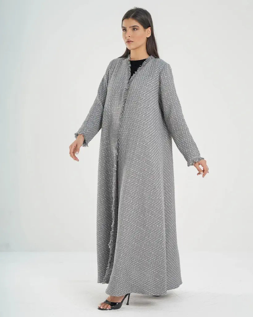 Grey Luxury Abaya Elegant Pattern Dar Al Mutahajiba