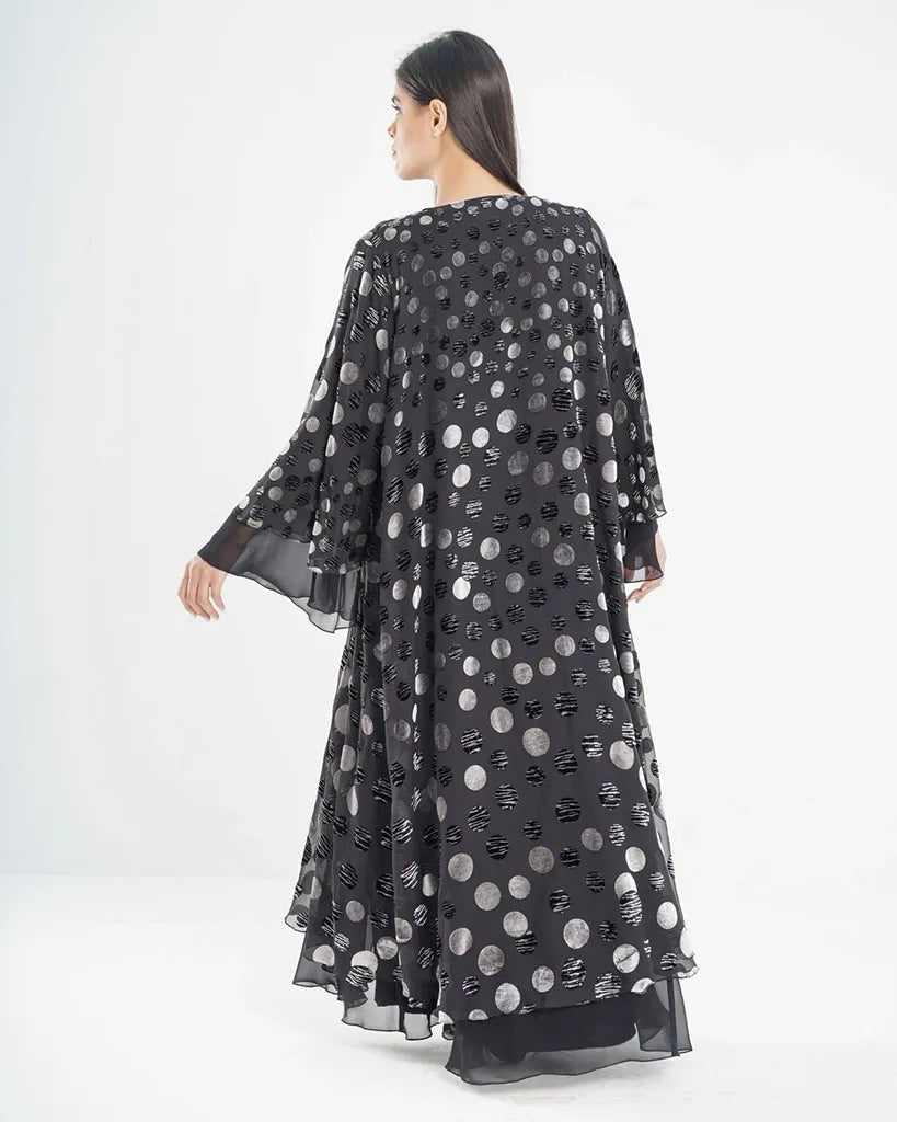 Black Abaya Silver Polka Dot Patterns Dar Al Mutahajiba