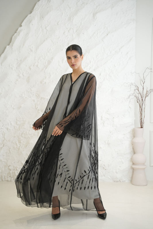 Black  Abaya Organza Dar Al Mutahajiba