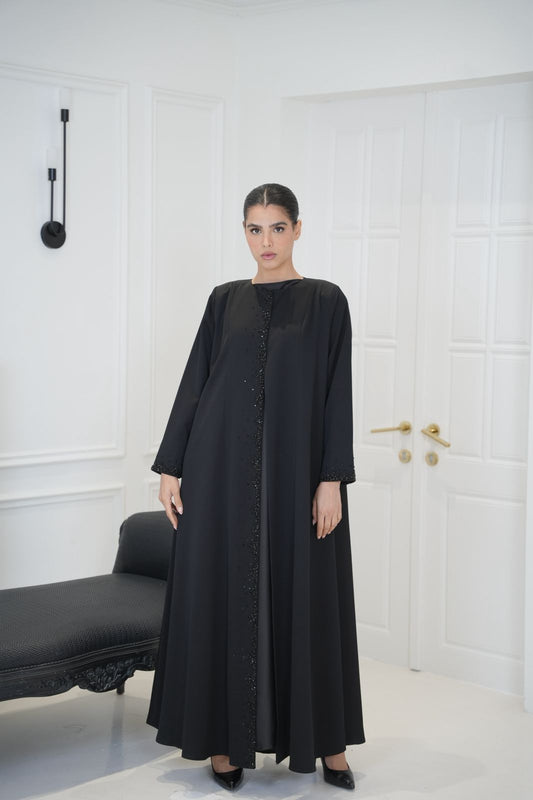 Black Flowing Crystal Abaya Dar Al Mutahajiba