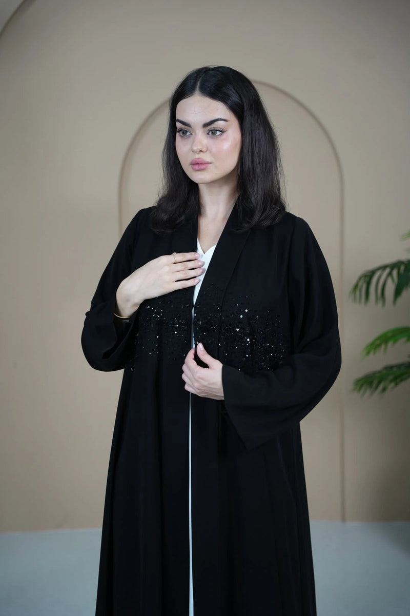 Crepe Double Flare Embellished Abaya Dar Al Mutahajiba
