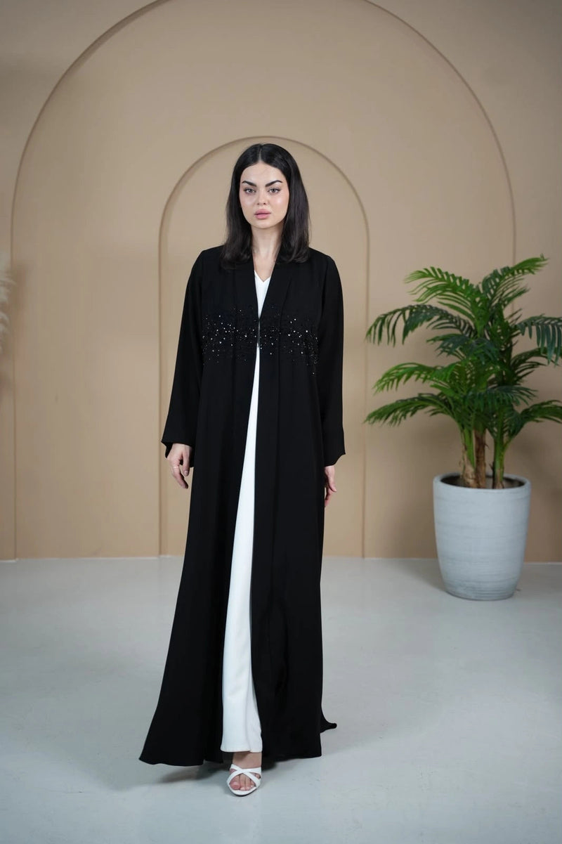Crepe Double Flare Embellished Abaya Dar Al Mutahajiba